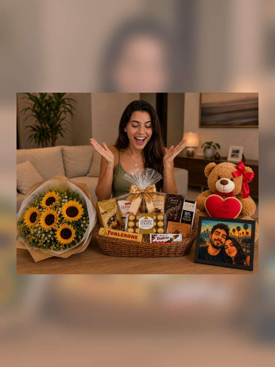 Cliente surpresa com presentes na mesa
