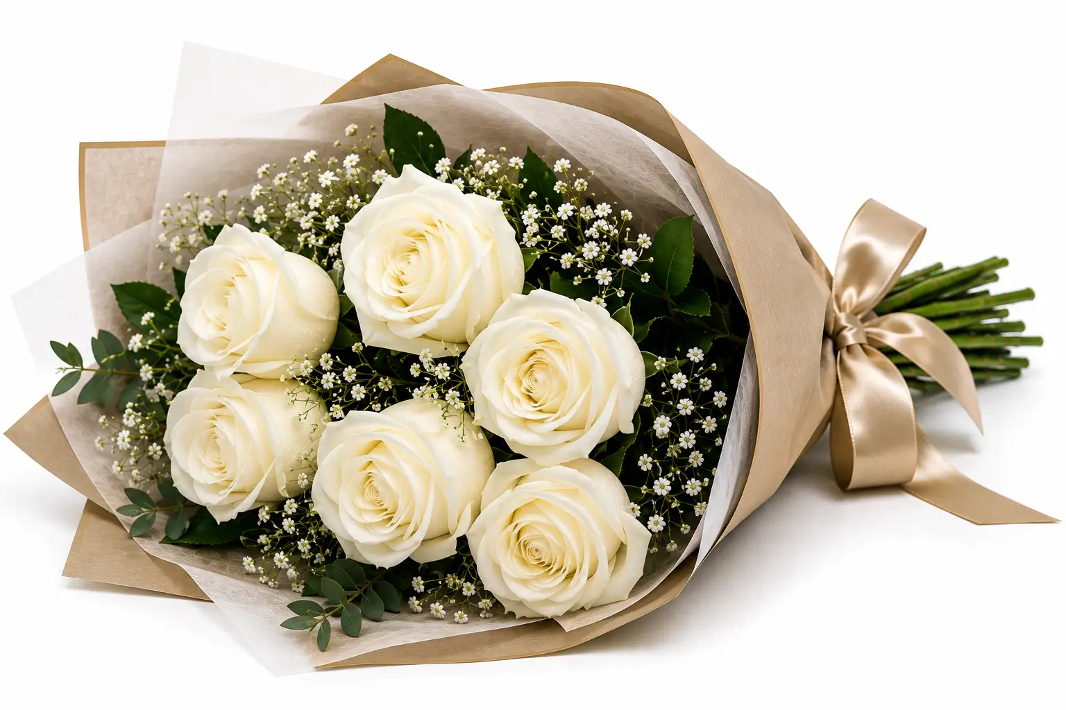 Buquê de Rosas Brancas — 6 Unidades